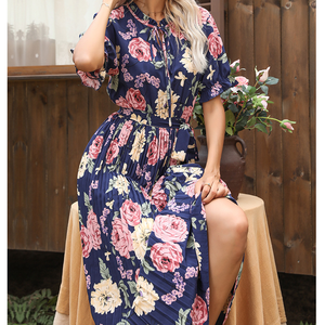 Vestido largo bohemio de verano <span class=keywords><strong>con</strong></span> manga corta y volantes, traje plisado <span class=keywords><strong>con</strong></span> flores, cinturón, color rosa y verde, para vacaciones y <span class=keywords><strong>playa</strong></span>, S-XL - Product Image 5