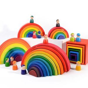 2024 Günstiger Preis Bestseller Montessori Spielzeug Regenbogen Holzklötze Holzbausteine für Kinder Stapelbarer Regenbogen aus Holz - Product Image 4