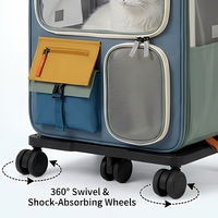 Sac de transport portable pour animaux de compagnie, souple, transparent, carré, pour chat, avec roues rotatives à 360 degrés, poignée détachable et fermeture éclair