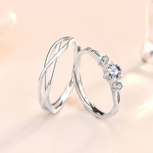 Anelli 5229 <span class=keywords><strong>moda</strong></span> S925 argento 4A zirconi cubici di san valentino anniversario amore intrecciato coppia anelli regolabili - Product Image 2