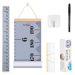 Wall Baby Growth Chart Ruler for Kids Wood Frame Height Measure Chart 7.9'' x 79'' Canvas Hanging Height Growth Chart for Kids