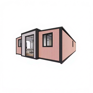 Casa contenedor prefabricada expandible de color rosa pastel, tipo L, villa modular para campamentos al aire libre y alojamiento de vacaciones de corta duración. - Product Image 1