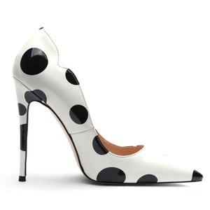 Sexy Thin High-heeled Women Pointy Toe High Heels Dress Shoes Stiletto Large Size 45 Basic Black Polka Dot Party Pumps Shoes - Product Image 5