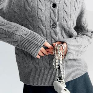 Fabricant de tricot Femmes Câble Col rond Manches longues Solide Laine mélangée <span class=keywords><strong>Cachemire</strong></span> Cardigan Bouton Up Dames <span class=keywords><strong>Pull</strong></span> - Product Image 3