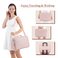 Sac cosmétique de voyage professionnel étui de maquillage en cuir ouvert caractéristiques portables pour organisateur de stockage de brosse de coiffure d'ongles