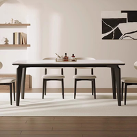 Mesa de Comedor, Diseño Francés en Madera Color Crema, Personalización Disponible, Juego de Mesa de Comedor de Madera con Sillas Modernas de Pizarra