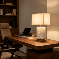 Lampe de table en pierre de cristal naturelle, abat-jour rectangulaire en tissu, lampe de chevet de luxe pour hôtel, villa, chambre à coucher, salon, décoration