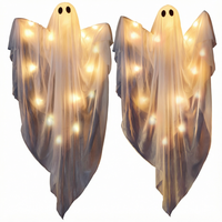 JOYIN 2 pièces Décorations suspendues de fantômes d'Halloween de 47 pouces, lumières LED chaudes d'extérieur avec minuterie, décorations de fête pour l'extérieur de la maison hantée en plastique