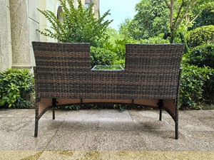 Canapé de jardin en rotin plastique d'extérieur, style décontracté, deux places - Product Image 3