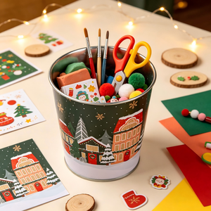Boîte en métal de Noël à motif <span class=keywords><strong>Village</strong></span> Hivernal, pour bonbons et biscuits, organisateur de bureau festif, décoratif, avec LED, pour la maison et le jardin - Product Image 5