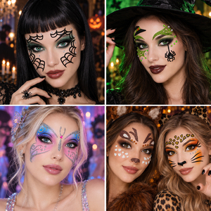 Pegatinas Faciales de Bruja, Araña y Mariposa con Gemas - Estilo Simple con Estampado de Leopardo para Maquillaje y Tatuajes de Fiesta de Halloween - Product Image 2