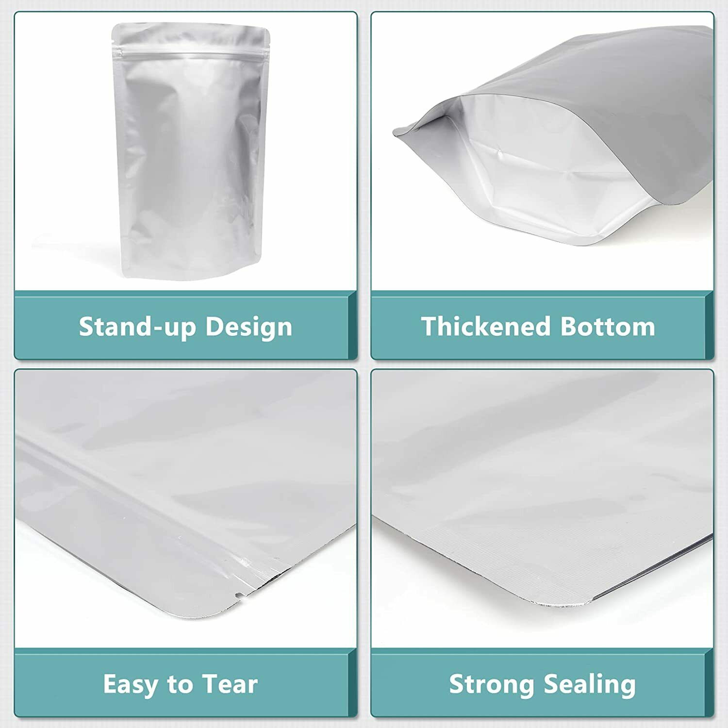 Stand-Up Resealable Heat Seal Bags Frosted Silver Foil Sealed Bags