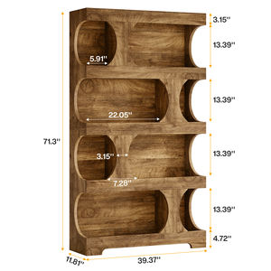 مكتبة بارتفاع 71 بوصة، رف كتب عصري غير متماثل، رف عرض قائم بذاته بأربعة مستويات وشكل كلاسيكي، رف كتب كبير للمكتبة - Product Image 6