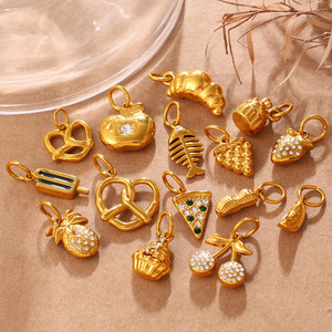 จี้รูปอาหาร โลหะผสมสังกะสี ประดับด้วยไมโครไรน์สโตน ของขวัญเครื่องประดับ DIY สำหรับทุกเพศ - Product Image 2