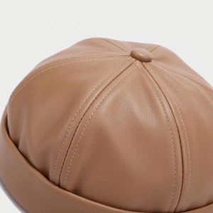 New Solid Color PU Leather Blank Docker <b>Hat</b> Men Women Fashion Simple Retro Autumn Winter <b>Brimless</b> Sports Caps - Product Image 3