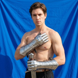 Gants de guerrier médiévaux en acier plaqué argent, style antique, design soudé en acier inoxydable, émail doux, pour reconstitution historique, Calvin - Product Image 1