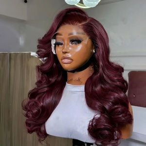 Venta al por mayor <span class=keywords><strong>de</strong></span> fábrica: Peluca <span class=keywords><strong>de</strong></span> <span class=keywords><strong>cabello</strong></span> indio 99j Borgoña con encaje frontal transparente <span class=keywords><strong>para</strong></span> <span class=keywords><strong>mujer</strong></span>, 13x4, pre-arrancada, onda corporal, <span class=keywords><strong>para</strong></span> encaje frontal largo. - Product Image 4