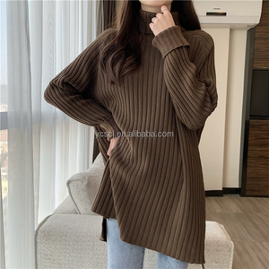 2025 da donna a collo alto comodi e larghi maglioni Pullover di media lunghezza nuovo Design a tubo dritto per l'autunno - Product Image 4