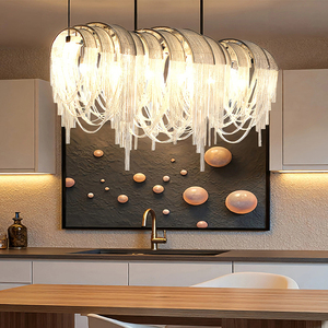 Luminaire suspendu en chaîne d'aluminium <span class=keywords><strong>de</strong></span> luxe avec pompons, personnalisable, pour hôtel, villa, salon, chambre, salle à manger - Product Image 4