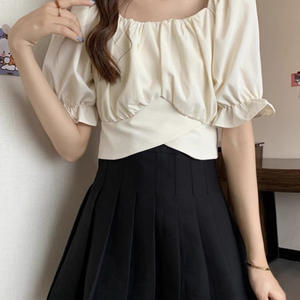 Vêtements pour femmes Mode estivale Lacets décontractés Couleur solide Col carré Femme Tout-aller Tempérament Apparaît Mince Tops à manches courtes - Product Image 3