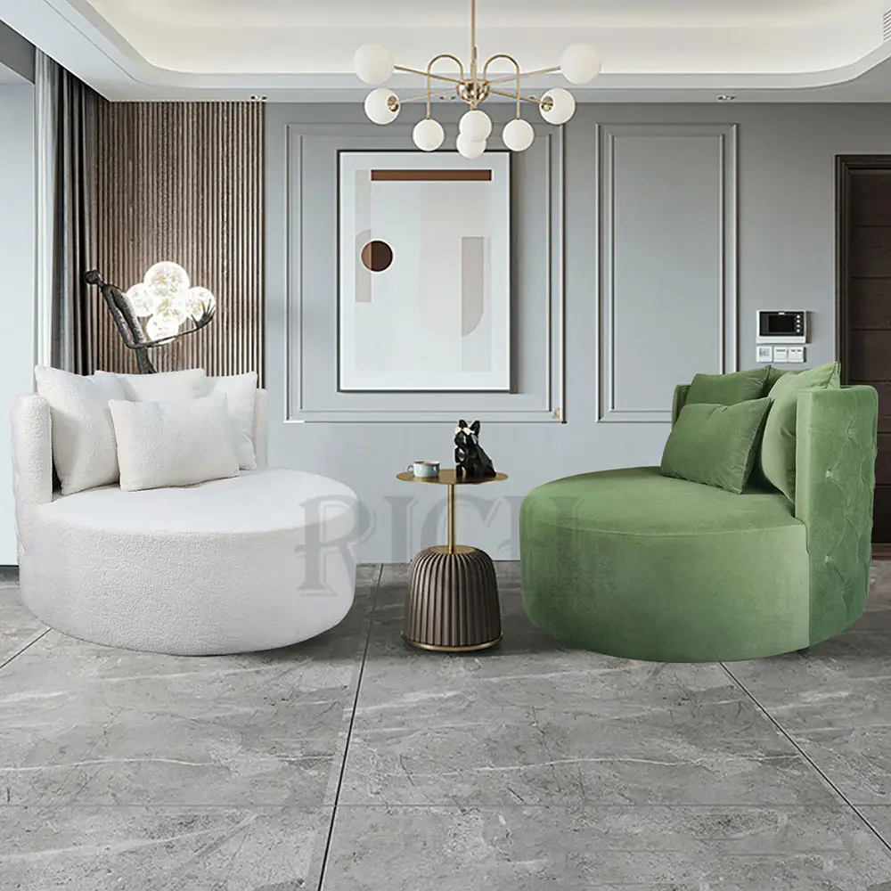 large circular living room chairs fabric olive green velvet single seat sofa chair modern circle round single sofa chair