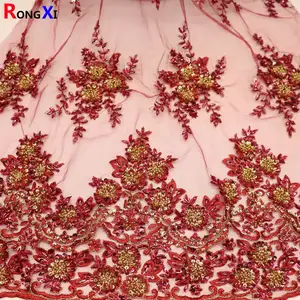 RXF1671真新しい手刺Embroidery生地赤いビーズ刺Embroidery生地中国製刺Embroideredチュール生地