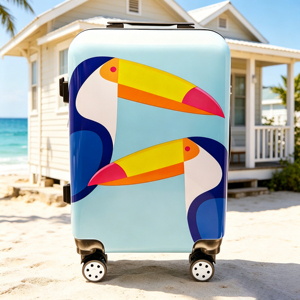 Valise rigide à imprimé <span class=keywords><strong>toucan</strong></span> tropical avec pare-chocs noirs pour les voyages à la plage et les loisirs - Product Image 2