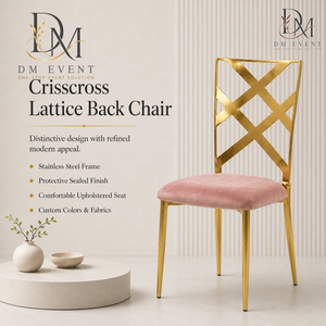 Double X Back Gold Stainless Steel Wedding Reception <b>Chair</b> with Pink Upholstery for Banquet Halls Wholesale Seating - Product Image 2