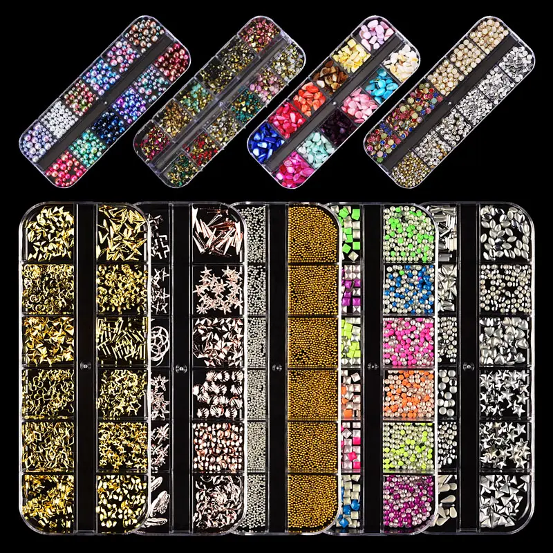 39 Designs Mixed nail art decals diamond jewelry crystal nails art rhinestone designs 3d shinny nail decorations