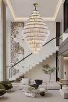 Lustre moderne rond ovale de grande taille pour escalier, en marbre, pour hall d'hôtel, lustre en albâtre naturel, luminaire de plafond