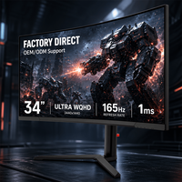 Monitor de Pantalla Grande de 34 Pulgadas, 165Hz, 1ms, 1500R, 4K, Venta Directa de Fábrica, para Computadora, PC y Juegos