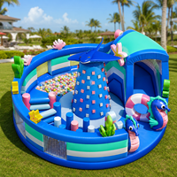 Aire de jeux gonflable sur le thème de l'océan pour enfants, avec piscine à balles et toboggan, pour fêtes en plein air