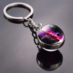 LLavero de Luna personalizable, Sistema solar, colgante de metal, Galaxia, nebulosa, tierra, Mars, Saturn, llavero de bola de vidrio de doble cara