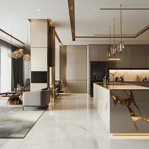 OEM Light Luxury Stainless Steel <b>Kitchen</b> Cabinets with 1v1 Design Service Fast Shipping Home Furniture for Apartment Use - Product Image 3