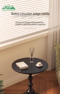 Wayon Furniture Vintage <strong>Black</strong> <strong>Round</strong> <strong>Side</strong> <strong>Table</strong> with Detailed Pedestal Base for Living Room or Bedroom Decor - Product Image 6