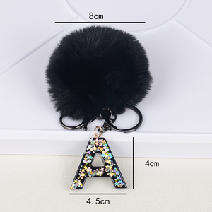 <span class=keywords><strong>Porte</strong></span>-clés en résine avec 26 lettres et sequins, légers, noirs, à pompons, mignons, pour femmes, vente en gros - Product Image 2