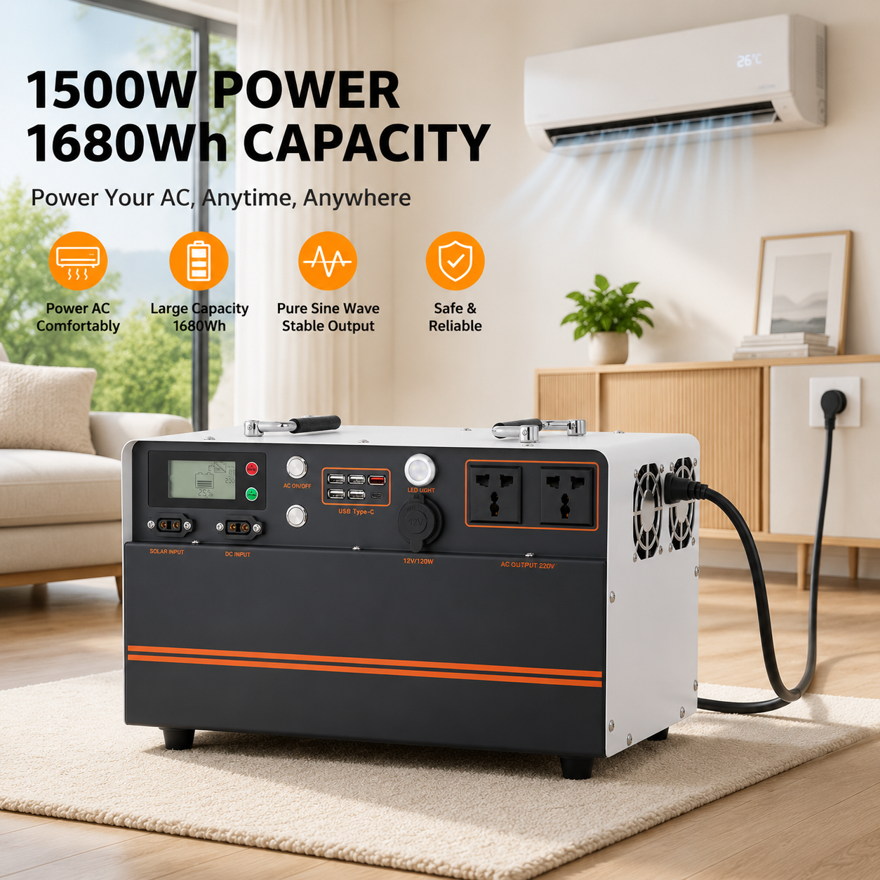 1680Wh 1500W LFP Battery Portable Solar Generator Off-Grid Power Station Home Energy Storage System for Emergency Power Supply · image 5