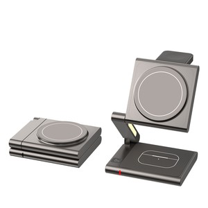 Caricatore Wireless Magnetico Pieghevole 4 in 1 a Forma di <span class=keywords><strong>Z</strong></span> in Metallo Certificato per Dropshipping, Supporto Multifunzionale con Luce, 15W - Product Image 6