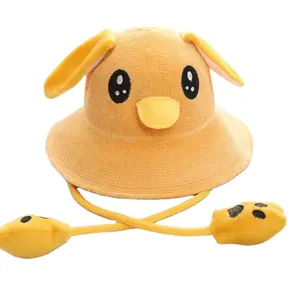 Topi Bebek Lucu dengan Telinga Bergerak Kartun Telinga Bebek Topi Beanie Chenille Rajutan Topi Kantung Udara Pesta Kostum Hadiah Ulang Tahun Topi Mainan