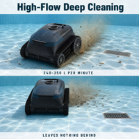 Robot Pembersih Kolam Renang Tanpa Kabel, Penghilang Alga dan Kerak, Tahan Air IPX8, Penggerak Roda Tangki