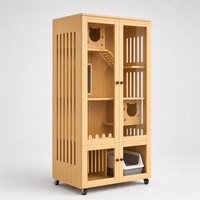 Gabinete para Gatos Estilo Hogar, Villa de Madera para Mascotas con Puertas de Visión, Estante para Escalar y Área de Arena