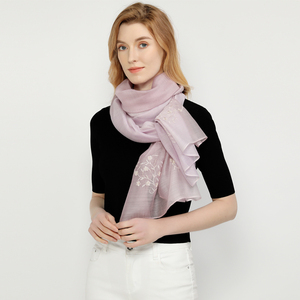 Purple Lightweight Embroidered <strong>Silk</strong> Wool Blend Fabric Scarf <strong>Cashmere</strong> Long Women <strong>Shawl</strong> - Product Image 4