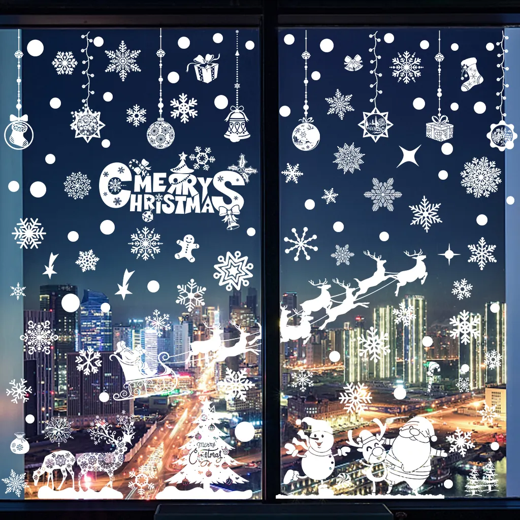 Christmas Window Glass Cling Decorations Snow Wall Stickers Santa Claus Decals