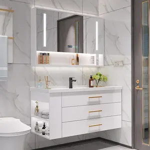 Lanjia 2022 New AZG023 Vanity Cabinet Bathroom Vanity With Tower Sink Unit Wall Hung Vanity Sink