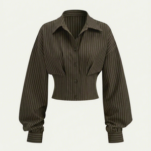 Camisa de Vestir Personalizada para Mujer, con Botones y Rayas Finas, Transpirable, Manga Larga, Corte Entallado, Blusa de Oficina para Dama, Mezcla de Algodón Grueso OEM - Product Image 1