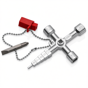 Herramienta multiusos Profi-Key para sistemas de cierre comunes, puntas hexagonales de 6, 7, 8, 9 y 10 mm con cadena y tapa roja - Product Image 1