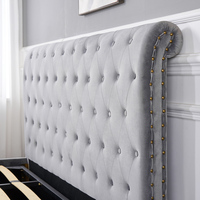 Chesterfield Sleigh-Bettgestell mit Gaslift-Stauraum, Samt-Polsterung, Knopfheftung, Kristall-Diamant-Dekor, Plattformbett