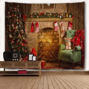 <span class=keywords><strong>Tapiz</strong></span> Navideño Personalizado de PVC <span class=keywords><strong>para</strong></span> el Hogar, Árbol de Navidad, Chimenea de Ladrillos, Calcetines Navideños, Tapices Decorativos <span class=keywords><strong>para</strong></span> la Sala de Estar - Product Image 2