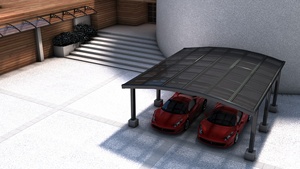 Abri de voiture double en aluminium courbé (panneau PC fumé) pour villa, jardin, allée - Anti-UV et isolation phonique - Product Image 5