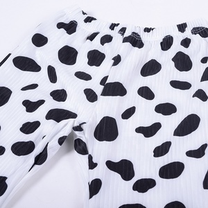 Wholesale 220g Rib Knitted New Boutique Long Leg <b>Flared</b> Printing Baby Girl Bell Pant Ruffle Hem Casual Cow Print <b>Kids</b> Pants - Product Image 4